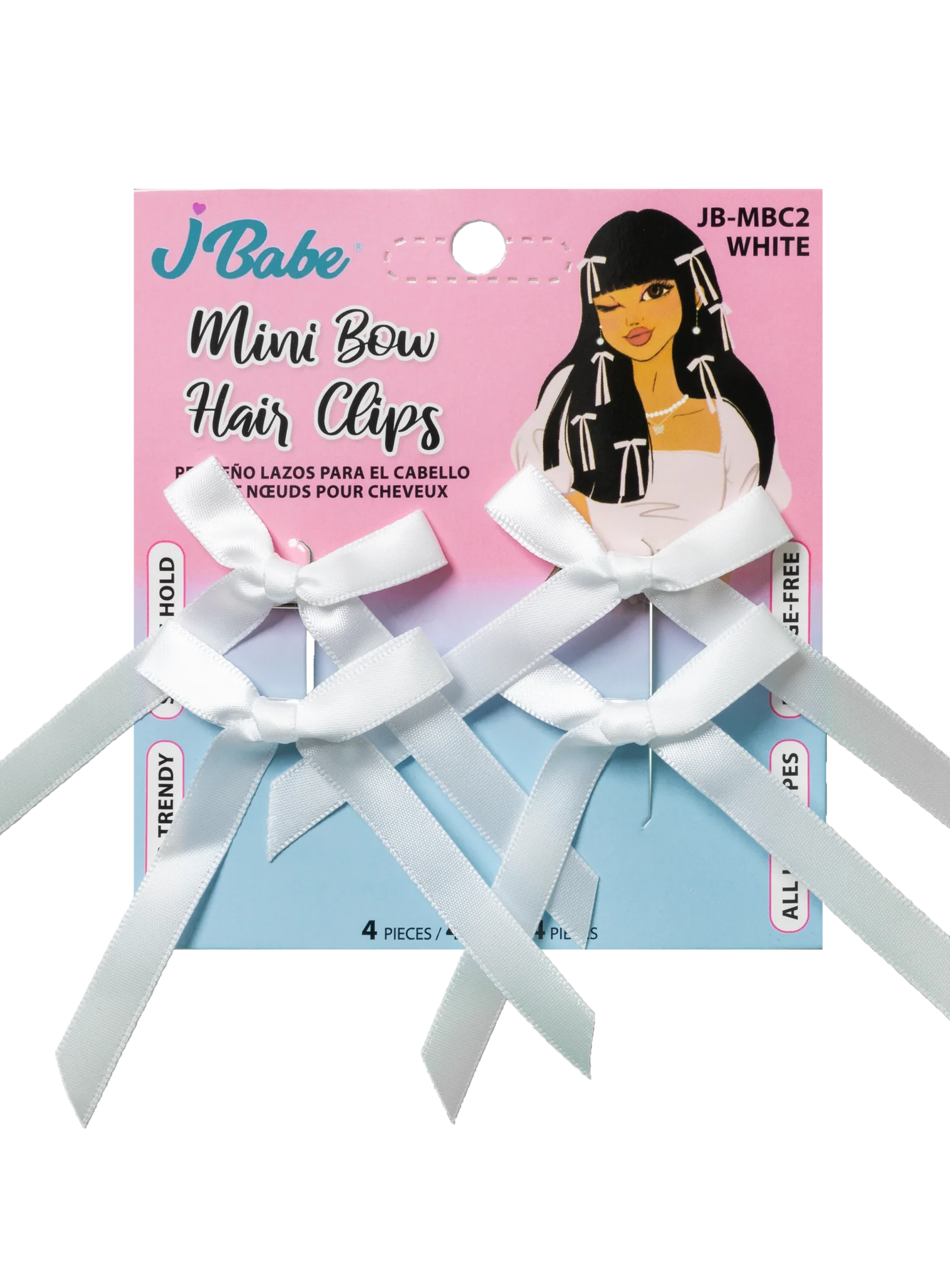 J Babe Mini Bow Hair Clips - White