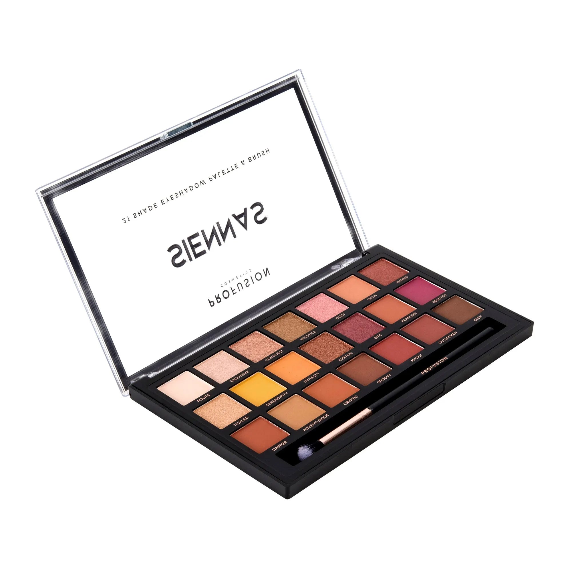 Profusion Cosmetics Siennas 21 Shade Eyeshadow Palette & Dual Ended Brush (39g)