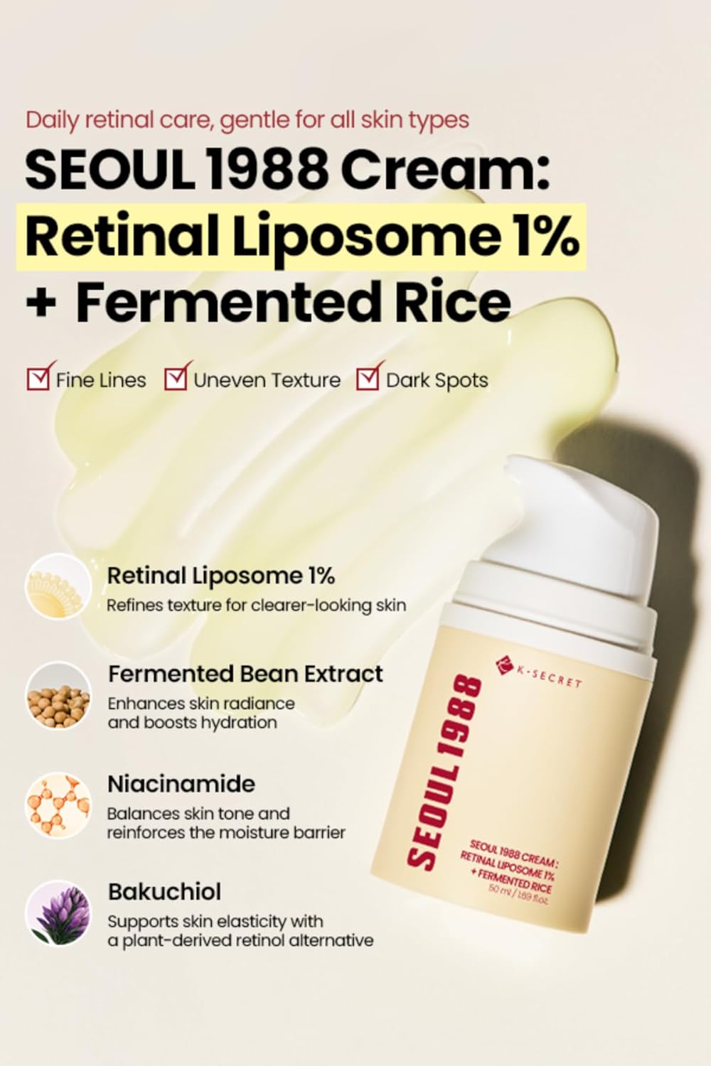 K - Secret Seoul 1988 Retinol Liposome1%+ Fermented Rice Cream 50ml