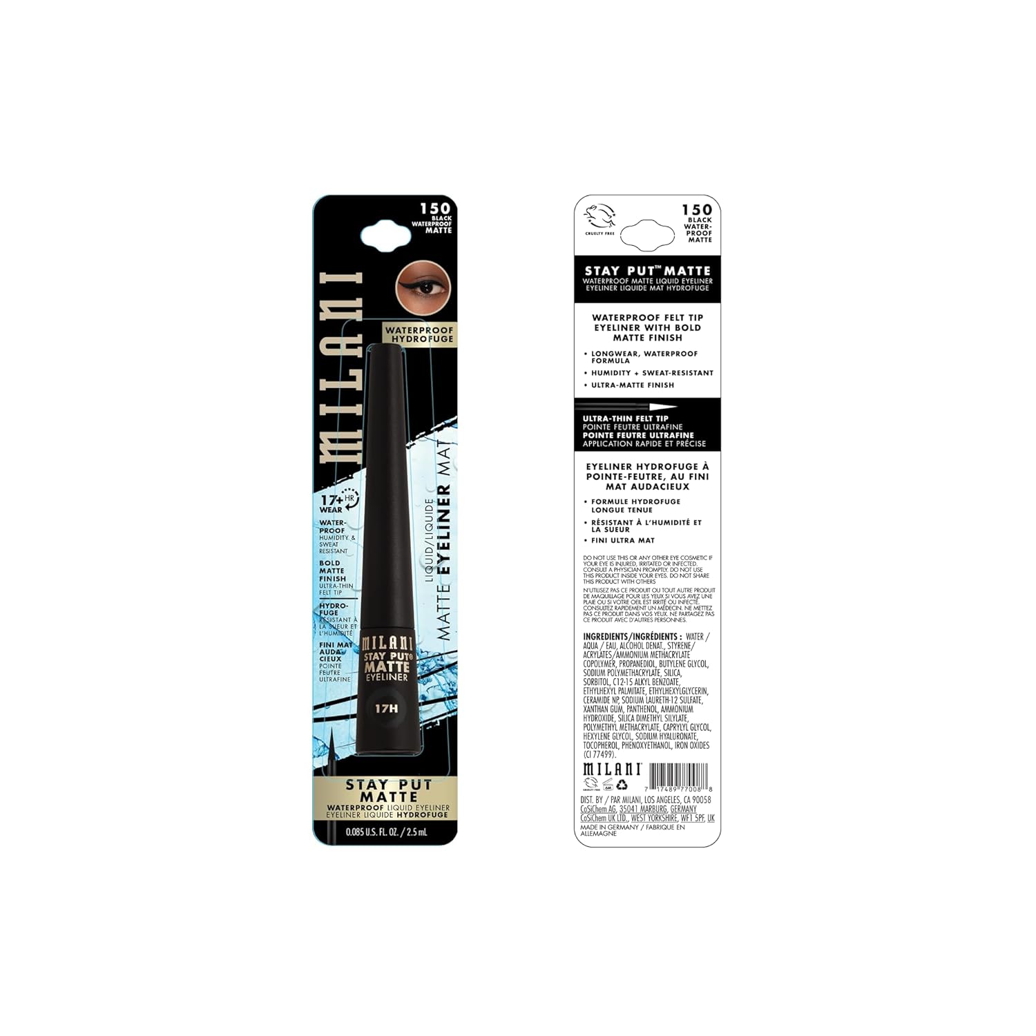 Milani Stay Put Matte 17HR Wear Liquid Eyeliner Waterproof - 150