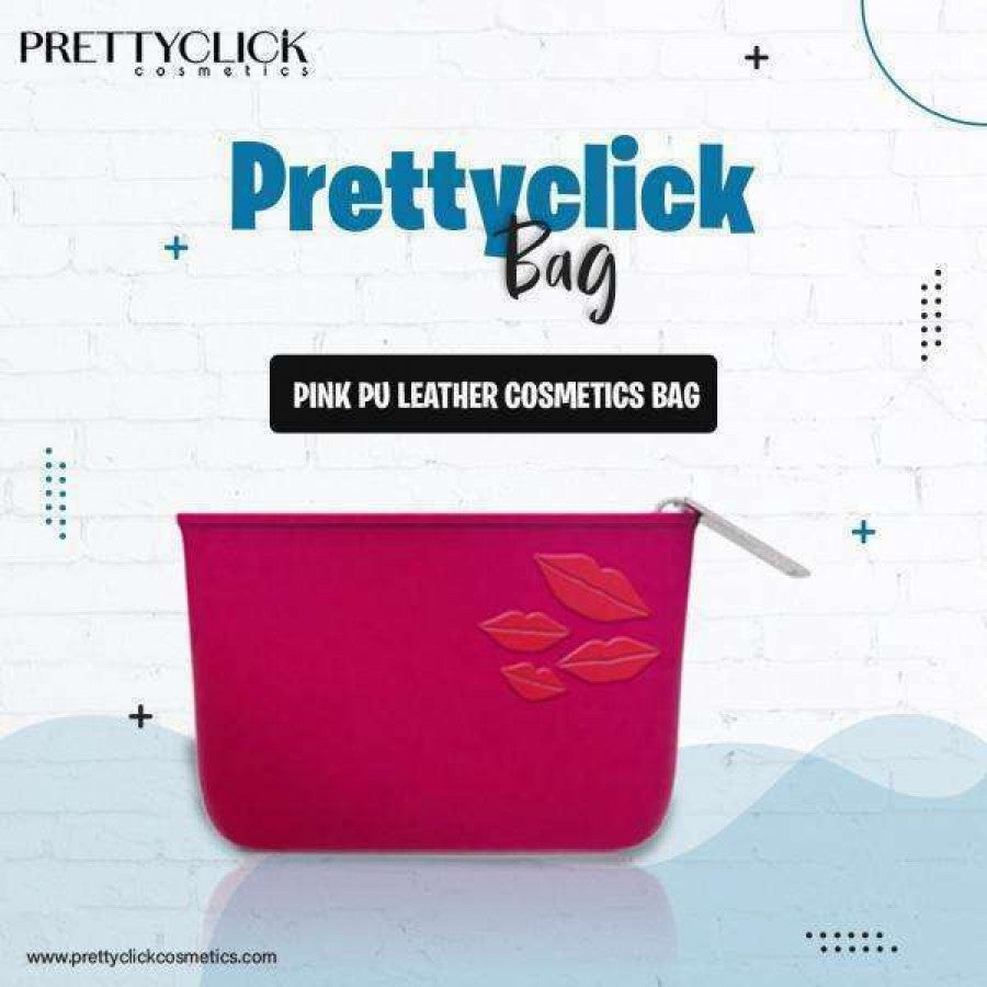 Prettyclick Pink Pu Leather Cosmetics Bag