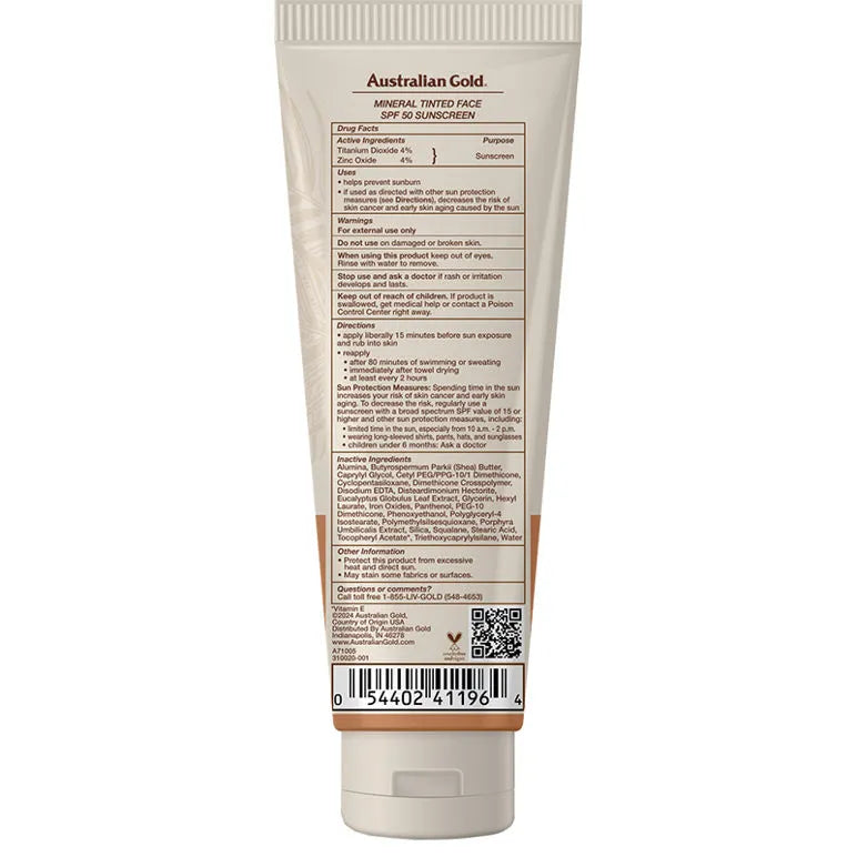 Australian Gold Mineral Spf 50 Tinted Face Lotion Sunscreen Medium To Tan (74ml)