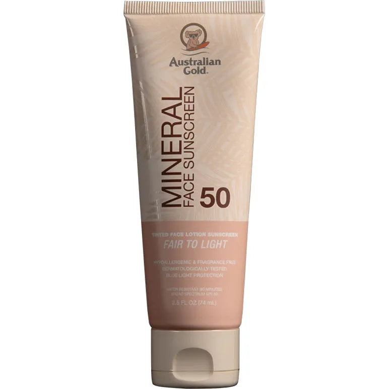 Australian Gold Mineral Spf 50 Tinted Face Lotion Sunscreen Fair To Light (74ml)