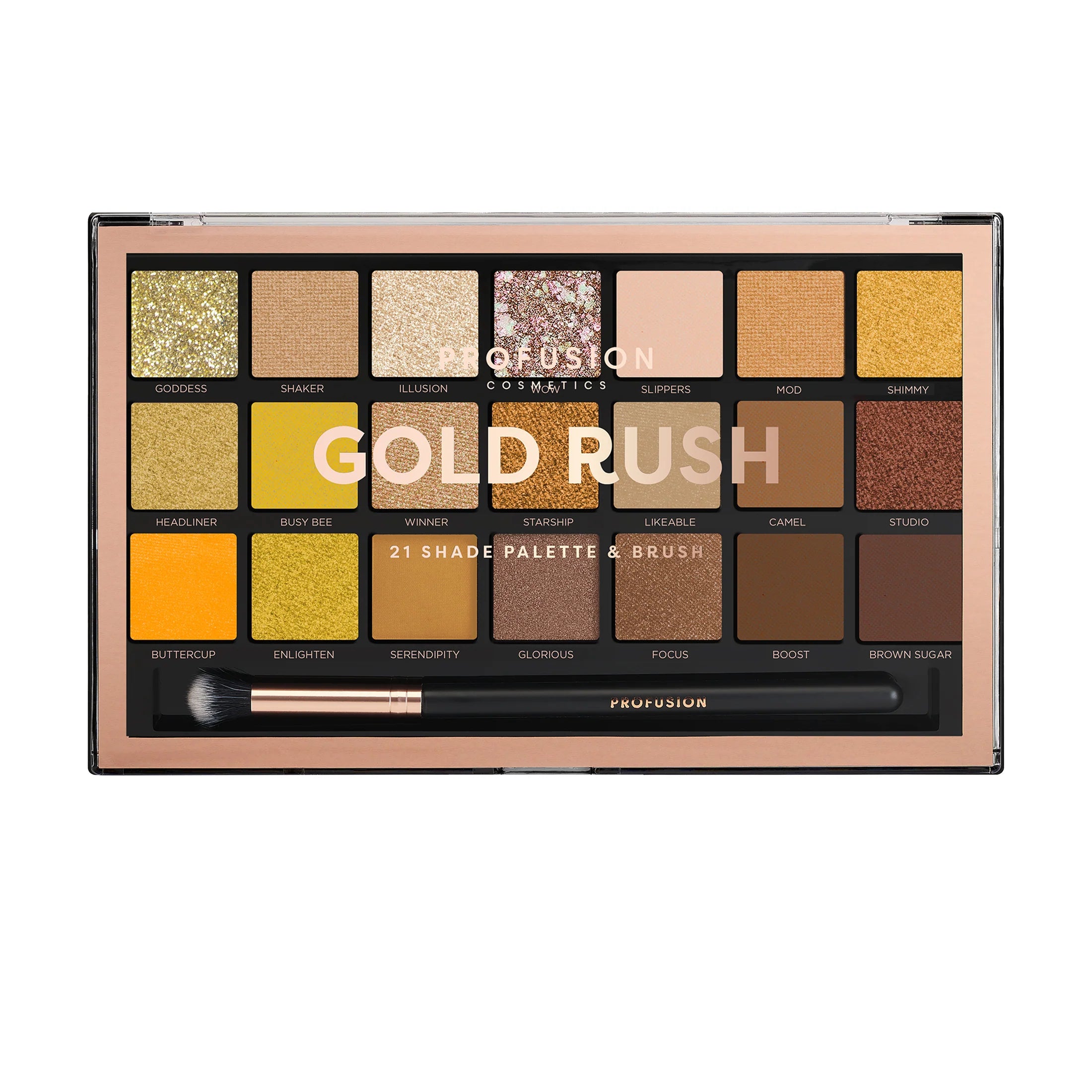 Profusion Cosmetics 21 Shade Palette & Brush 32g - Gold Rush