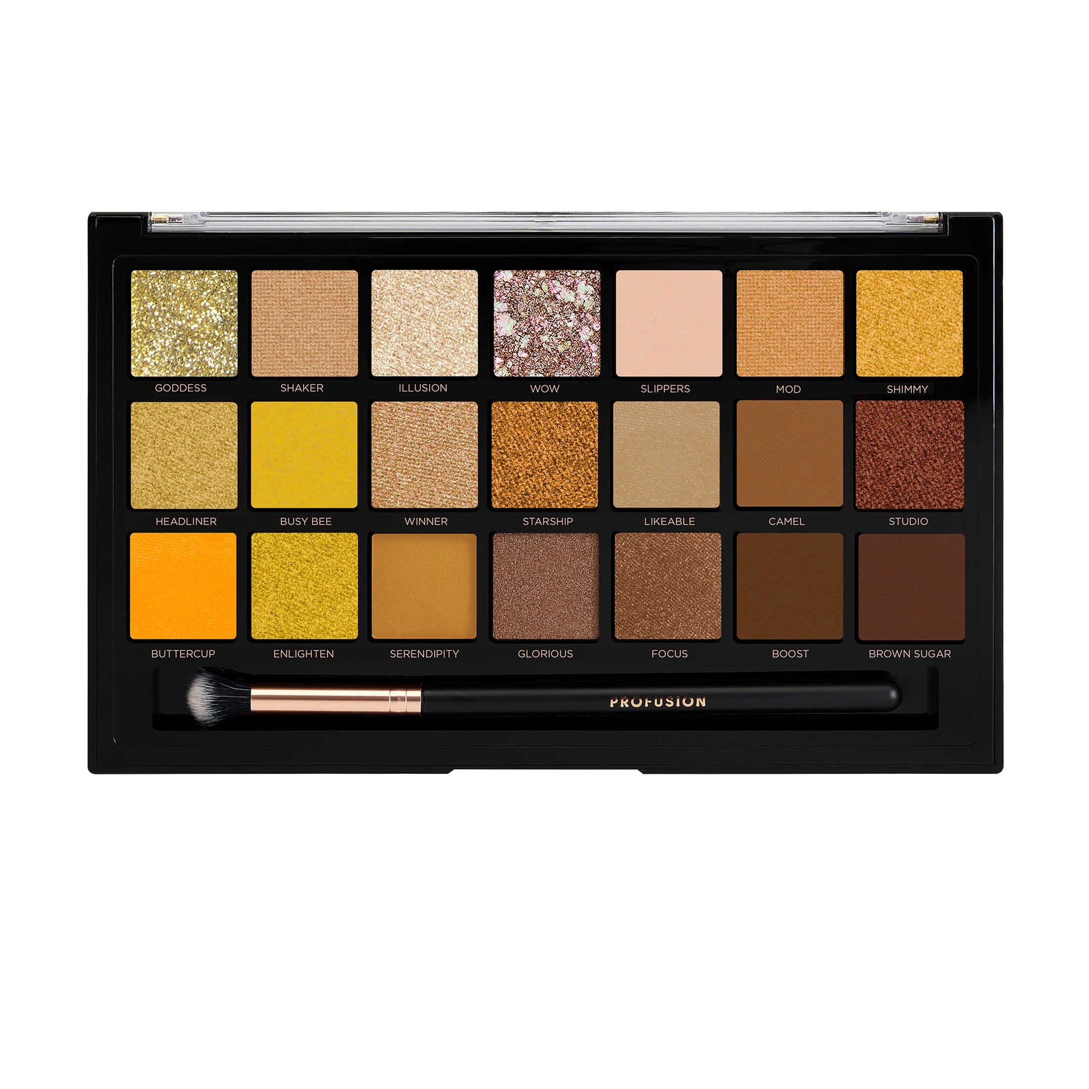 Profusion Cosmetics 21 Shade Palette & Brush 32g - Gold Rush