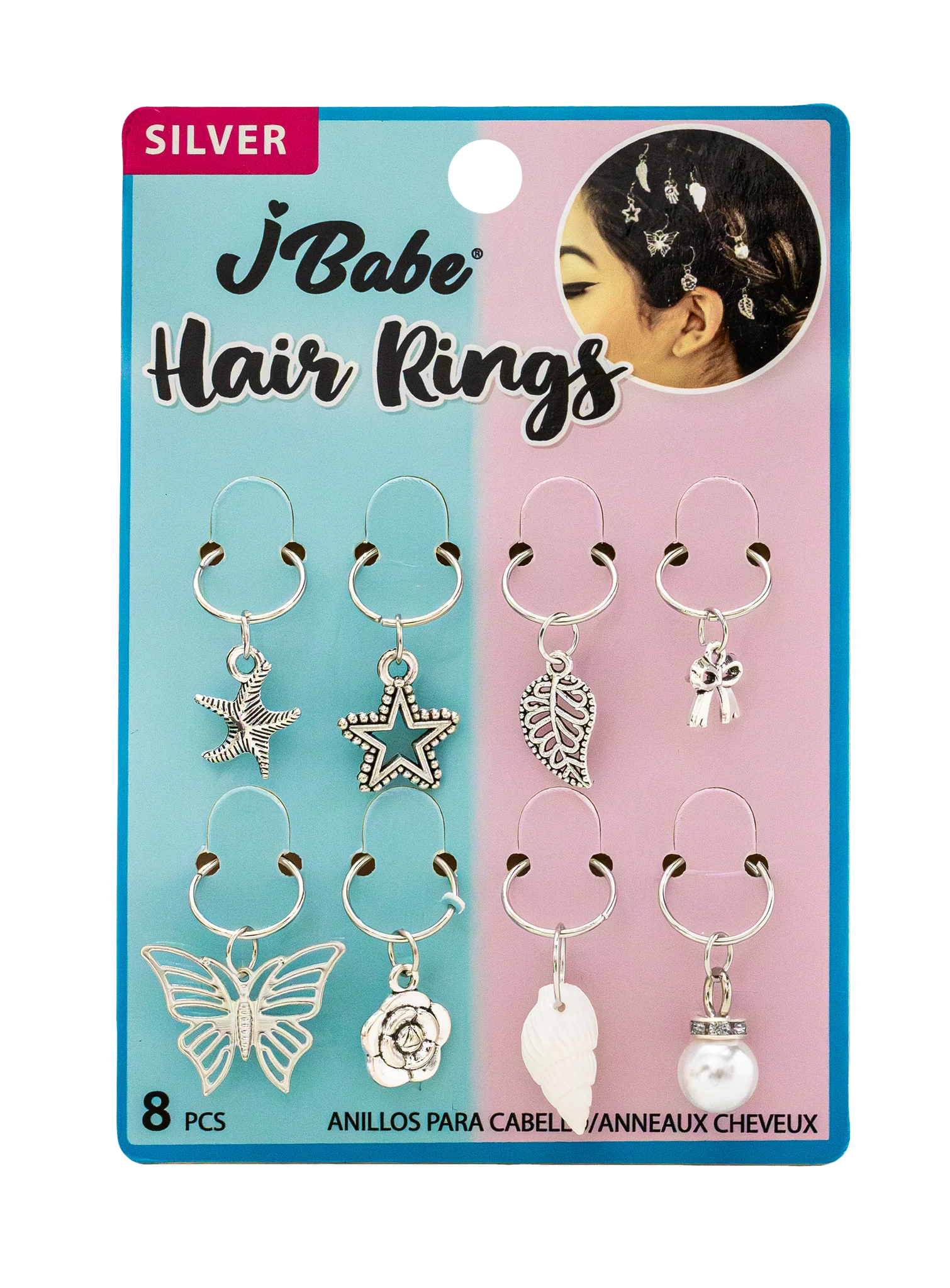 J Babe 8 Pcs Hair Rings - Silver
